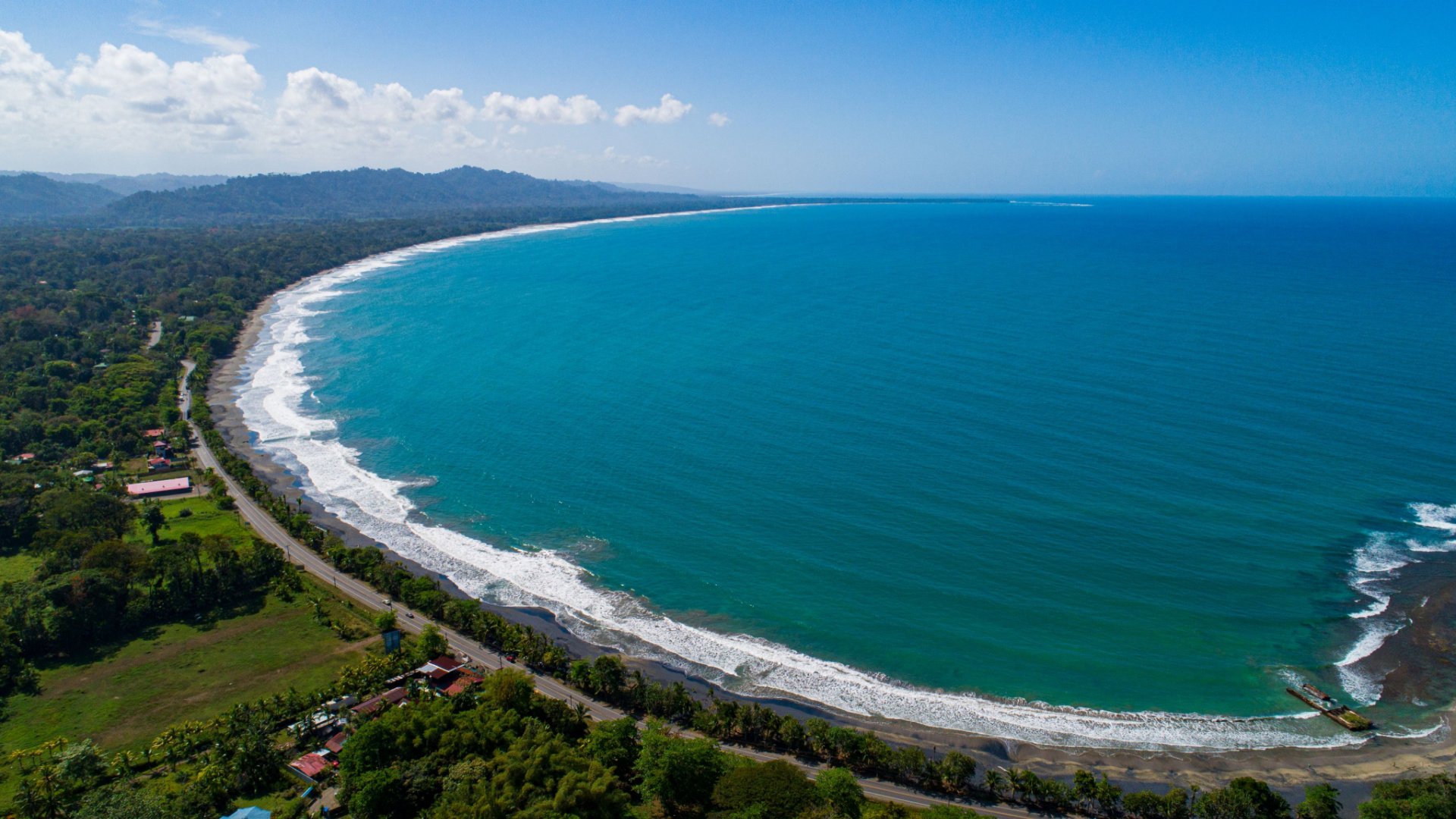 Aerial view of pristine Costa Rica beach with turquoise waters